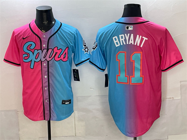 Men's San Antonio Spurs #11 Carter Bryant Pink/Blue Limited Stitched Baseball Jersey